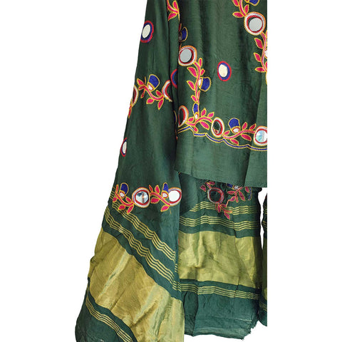 Handcrafted Purple Silk Dupatta with Gold Border, Floral Embroidered Mirror Work, Traditional Indian Scarf