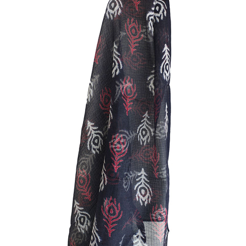India Scarves Bagru Hand Block Floral kota Doria silk cotton Dupatta (Black)