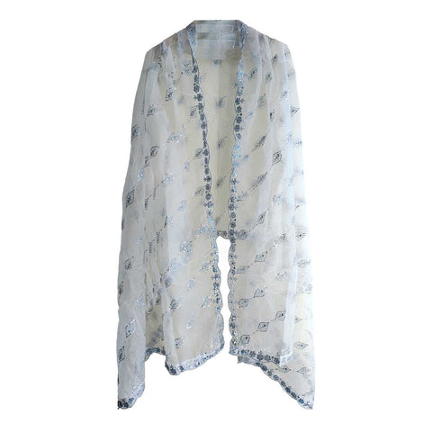 India Scarve's Net Cut Goldan Embroidered Floral Design  Dupatta