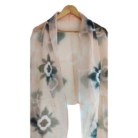 India Scarves Bagru Hand Block Floral kota Doriya silk cotton Dupatta(Beige And Black Color)
