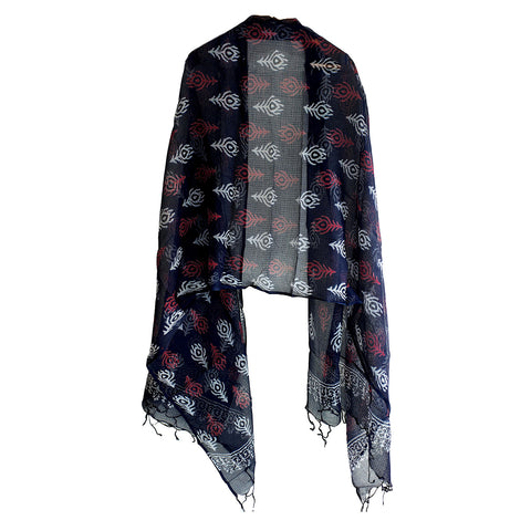 India Scarves Bagru Hand Block Floral kota Doria silk cotton Dupatta (Black)
