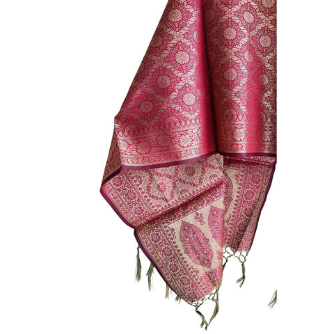 India scarves Banarasi Brocade with Floral Grid, Ornamental Border, and Tassel Finish