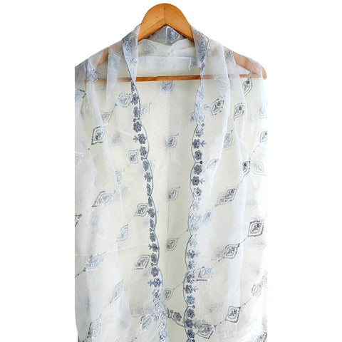 India Scarve's Net Cut Goldan Embroidered Floral Design  Dupatta