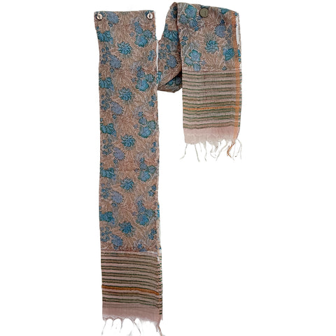 India Scarves Kota Doria Cotton Silk Grey and Blue Floral Dupatta