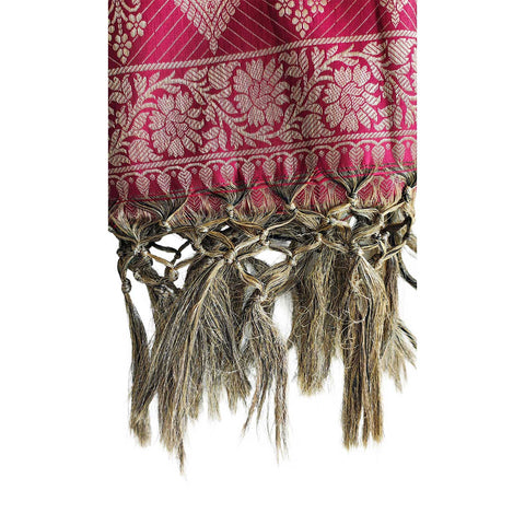 India scarves Banarasi Brocade with Floral Grid, Ornamental Border, and Tassel Finish