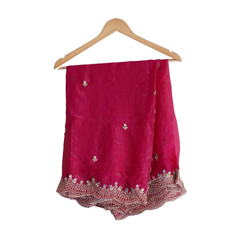 Fendi Fabric Dupatta with Bead Floral Work, Gota Lace Border