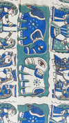 Hand Block Printed Pure Silk Blue Color Elephant Design Design Stole Size 90 X 225 Cm