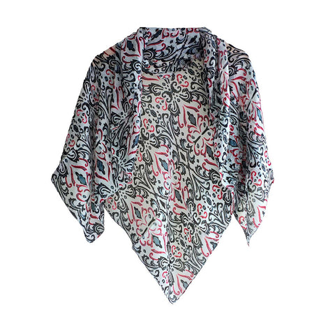 India Scarves Floral Paisley Print Silk Scarf, Light Weight Square Neck Wrap,  Border Pattern, 100x100 cm