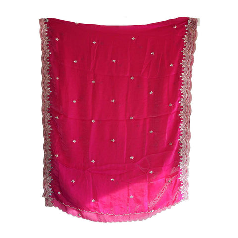 Fendi Fabric Dupatta with Bead Floral Work, Gota Lace Border