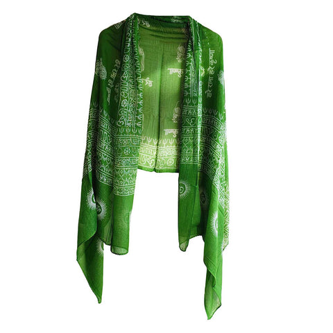 India Scarf Rayon Sarong with Hand-Printed Om Motifs( Green )