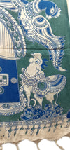 Hand Block Printed Pure Silk Blue Color Elephant Design Design Stole Size 90 X 225 Cm