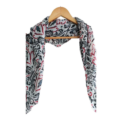 India Scarves Floral Paisley Print Silk Scarf, Light Weight Square Neck Wrap,  Border Pattern, 100x100 cm