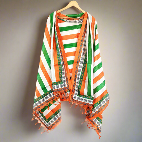 Tiranga Khadi Cotton Silk Floral Design Print Dupatta for Women