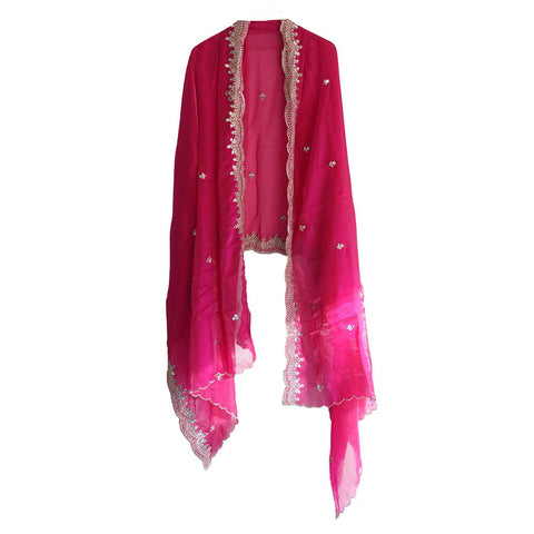 Fendi Fabric Dupatta with Bead Floral Work, Gota Lace Border