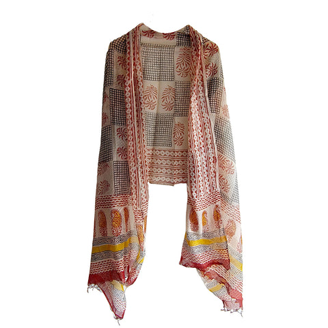 India Scarves Bagru Hand Block Floral kota Doria silk cotton Dupatta