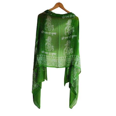 India Scarf Rayon Sarong with Hand-Printed Om Motifs( Green )