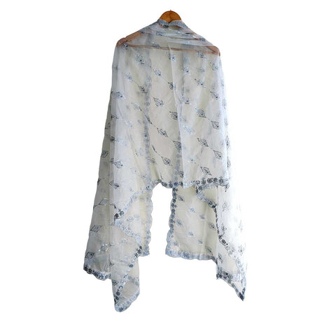 India Scarve's Net Cut Goldan Embroidered Floral Design  Dupatta