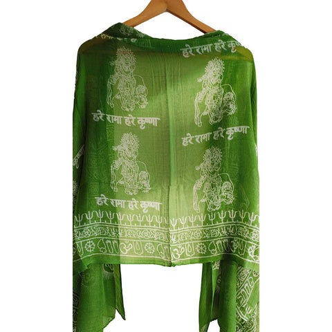 India Scarf Rayon Sarong with Hand-Printed Om Motifs( Green )
