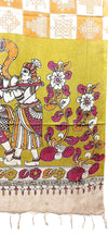 Kalamkari Hand Block Printed Pure SilkGreen Color Floral Design Stole Size 90 X 225 Cm
