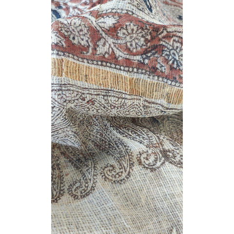 India Scarves Kota Doria Kalamkari Cotton Silk Red And Blue Colour Floral Dupatta