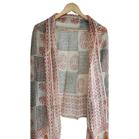 India Scarves Bagru Hand Block Floral kota Doria silk cotton Dupatta