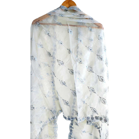 India Scarve's Net Cut Goldan Embroidered Floral Design  Dupatta