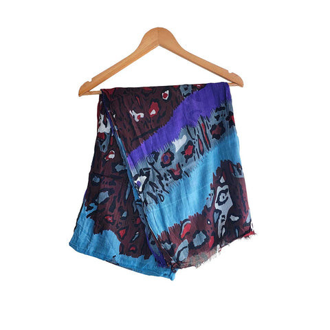 Women's Reversible Silk Viscose Summer Stole, with Fringe Tassels, 185 x 75 cm