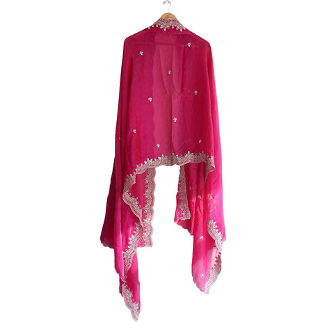 Fendi Fabric Dupatta with Bead Floral Work, Gota Lace Border