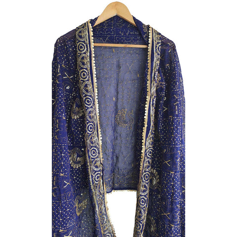 India Scarves Handcrafted Paisley Grid Dupatta in Georgette with Ornate Border Detailing