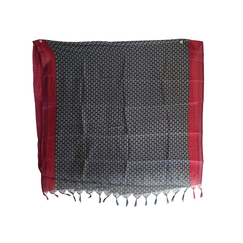 Khadi Cotton Floral Print Design Dupatta( Black And Red )