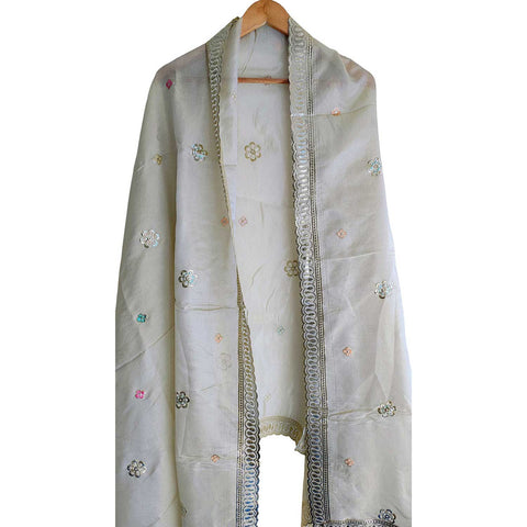 India Scarves Silk Dupatta with Intricate Embroidery