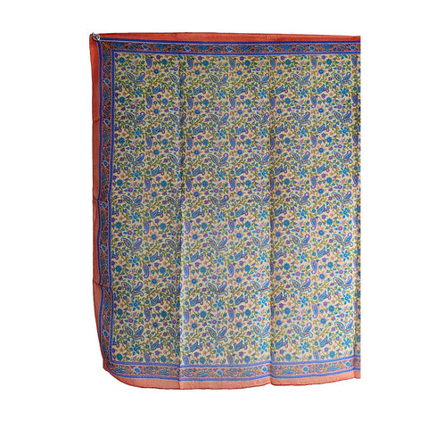 India Scarves Floral Paisley Print Silk Scarf, Light Weight Square Neck Wrap,  Border Pattern, 100x100 cm