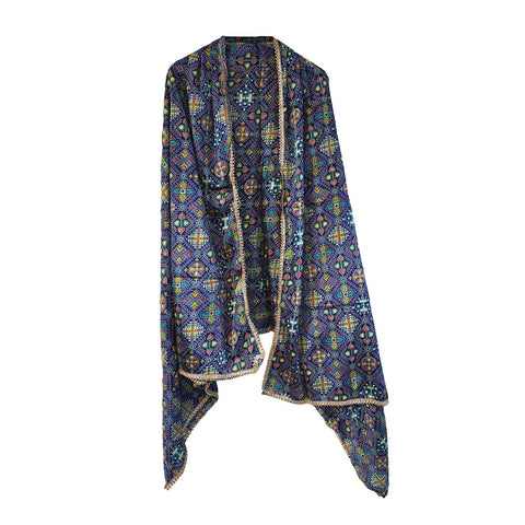 Pakistani Digital Printed Chinnon Dupatta With Heavy Mirror Work ( Dark Blue Color )