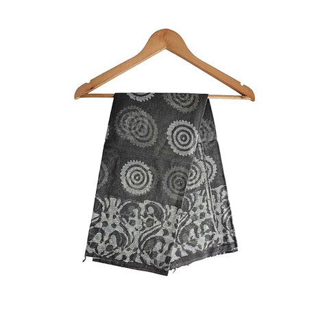 India Scarves Bagru Hand Block Floral Kota Doria Cotton Silk Floral Dupatta( Black )