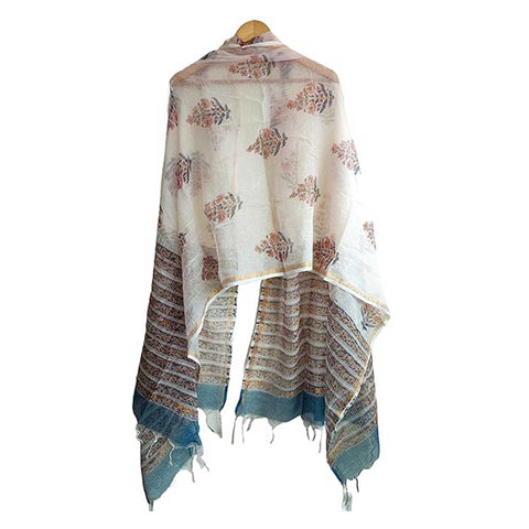 India Scarves Bagru Hand Block Floral Kota Doria Cotton Silk Floral Dupatta