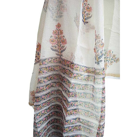 India Scarves Bagru Hand Block Floral Kota Doria Cotton Silk Floral Dupatta