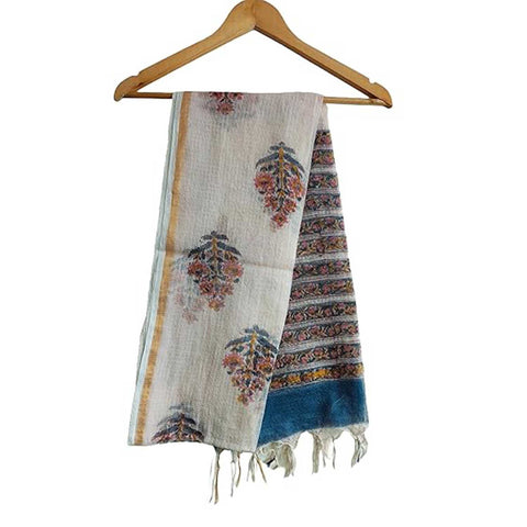 India Scarves Bagru Hand Block Floral Kota Doria Cotton Silk Floral Dupatta