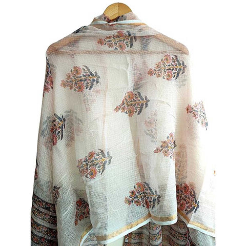 India Scarves Bagru Hand Block Floral Kota Doria Cotton Silk Floral Dupatta