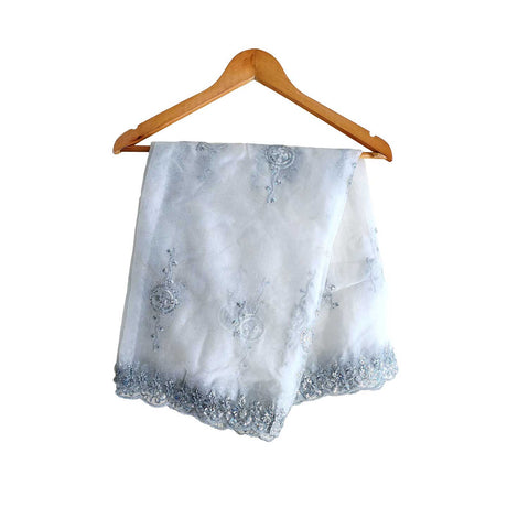 India Scarve's Net Cut Goldan Embroidered Floral Design  Dupatta