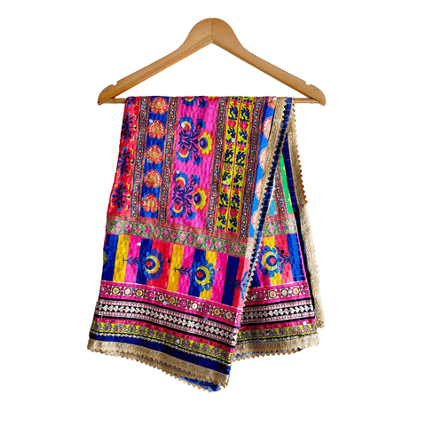 Pakistani Digital Printed Chinnon Multicoloured Dupatta With Heavy Mirror Work