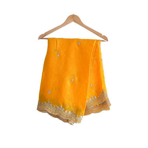 Fendi Fabric Dupatta with Bead Floral Work, Gota Lace Border