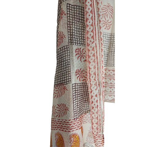 India Scarves Bagru Hand Block Floral kota Doria silk cotton Dupatta