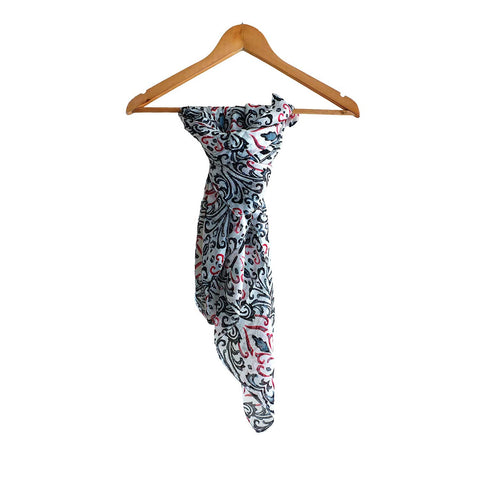 India Scarves Floral Paisley Print Silk Scarf, Light Weight Square Neck Wrap,  Border Pattern, 100x100 cm