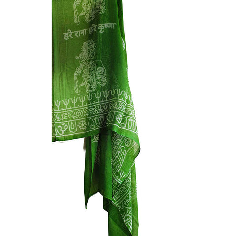 India Scarf Rayon Sarong with Hand-Printed Om Motifs( Green )