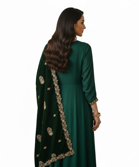 Velvet Dupatta for Women with Gold Zari Embroidery | Dupatta with Scalloped Border