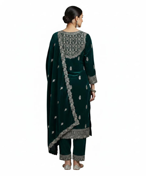 Velvet Dupatta for Women with Gold Zari Embroidery | Dupatta with Scalloped Border
