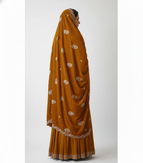 Velvet Dupatta for Women with Gold Zari Embroidery | Dupatta with Scalloped Border