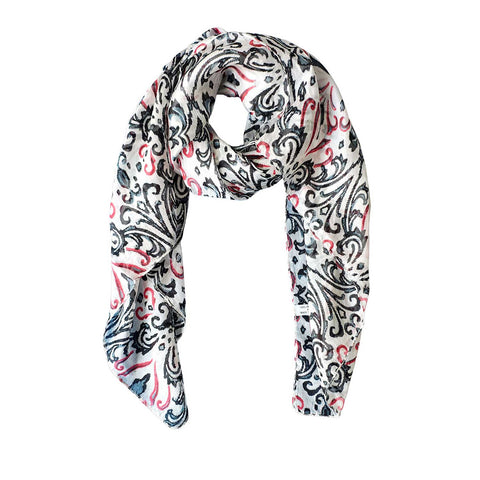 India Scarves Floral Paisley Print Silk Scarf, Light Weight Square Neck Wrap,  Border Pattern, 100x100 cm