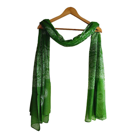 India Scarf Rayon Sarong with Hand-Printed Om Motifs( Green )