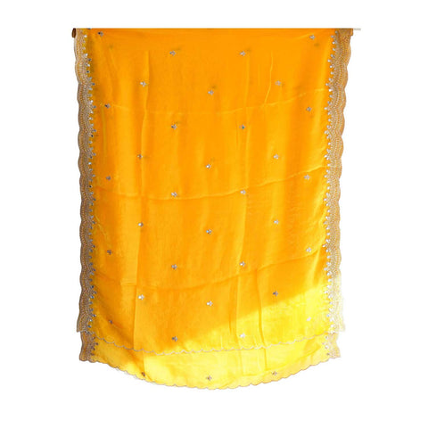 Fendi Fabric Dupatta with Bead Floral Work, Gota Lace Border